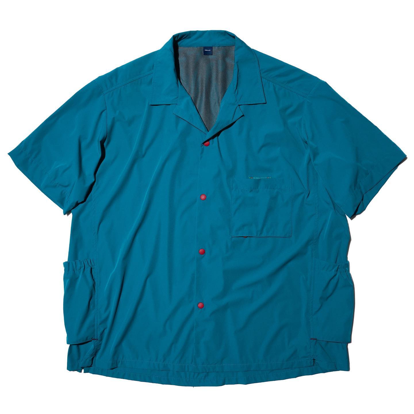 Side Pockets Open Collar Shirt - Lake Blue